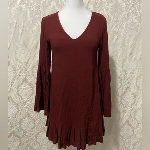Long V neck burgundy medieval inspired blouse